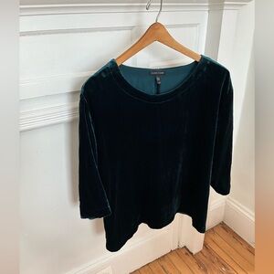 Eileen Fisher Velvet 3/4 Sleeve Top in Dark Emerald Green